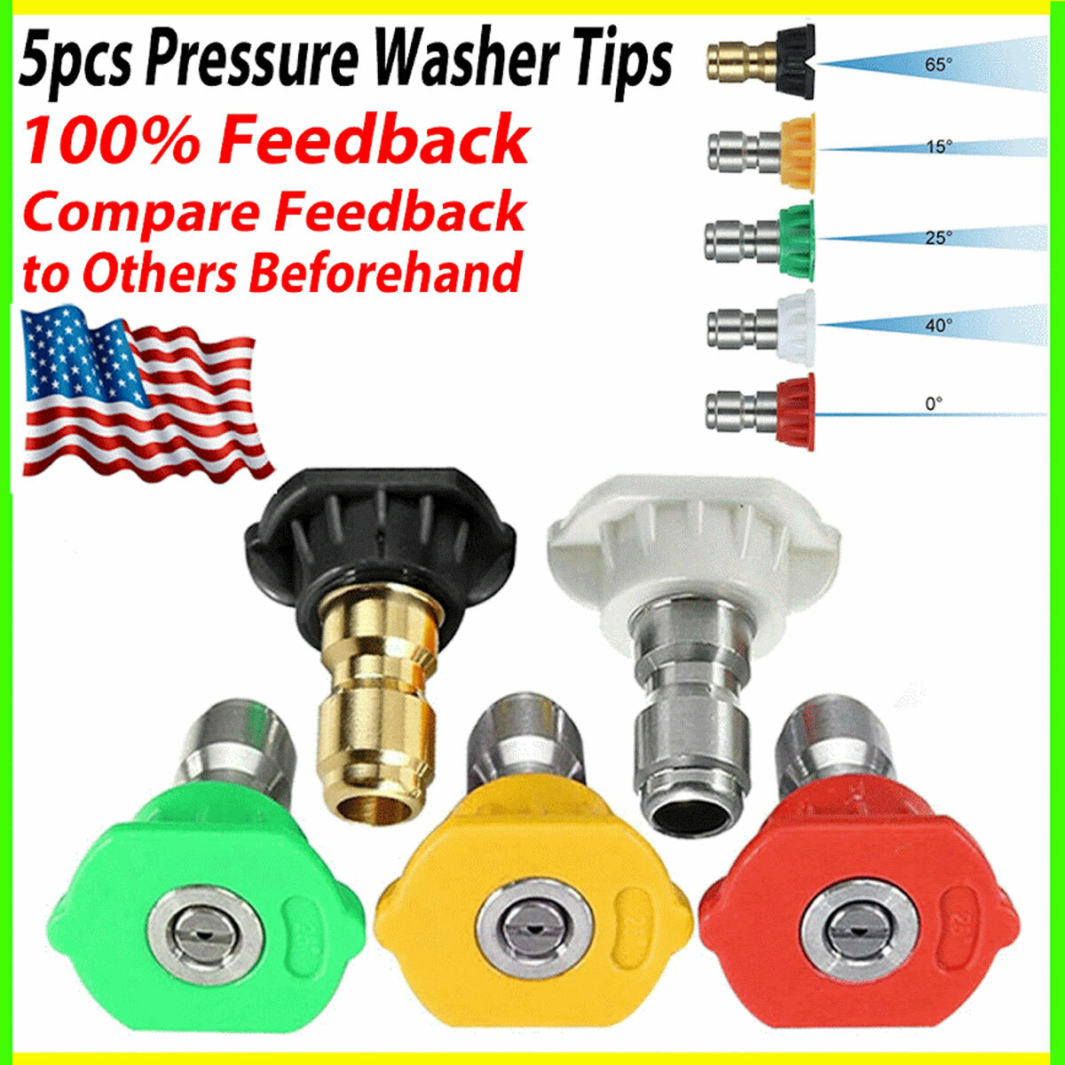 5pcs Pressure Washer Spray Tips Nozzles High Power Kit Quick Connect 1/4″ Set