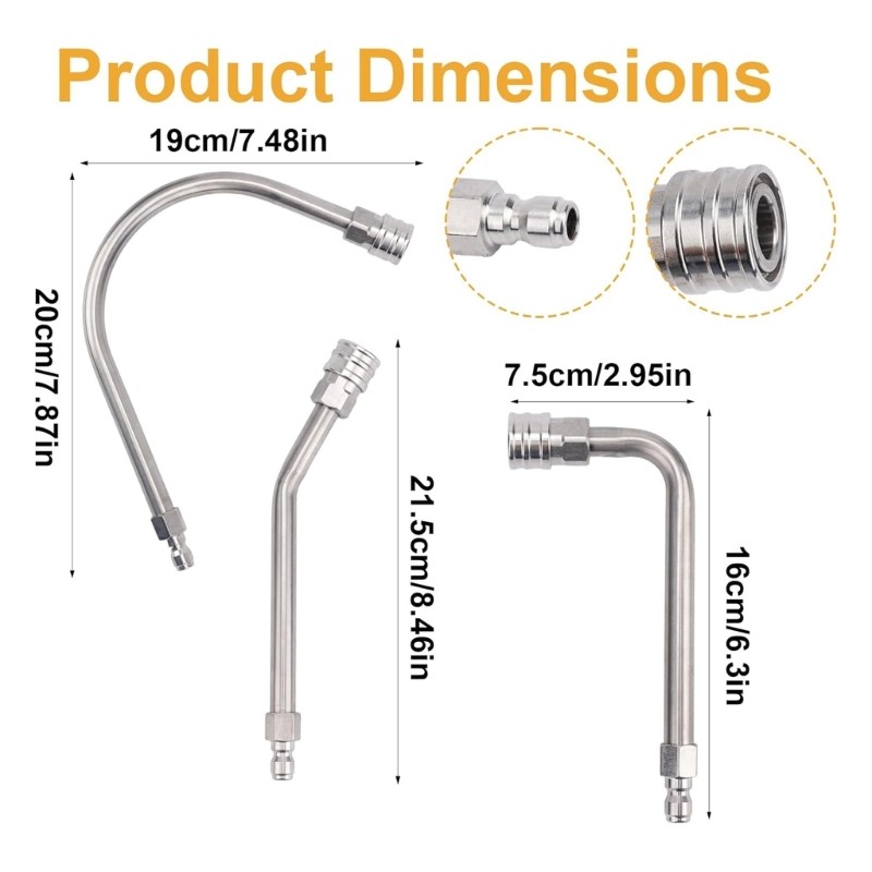 3pcs Stainless Steel High Pressure Washer Wands 30 90 120 Degrees Angles
