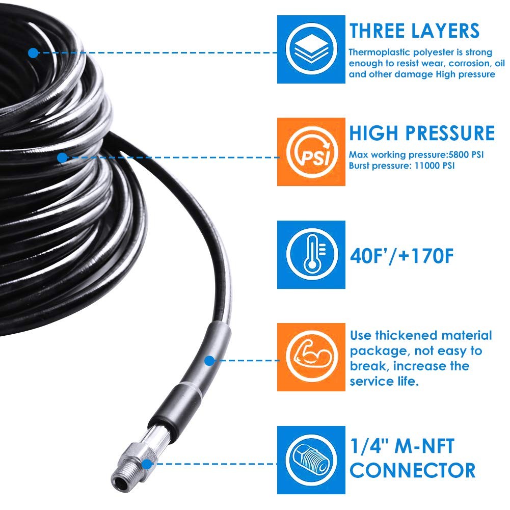 Sewer Jetter Kit for Pressure Washer 100FT, 5800PSI Drain Cleaner Hose 1/4 In…