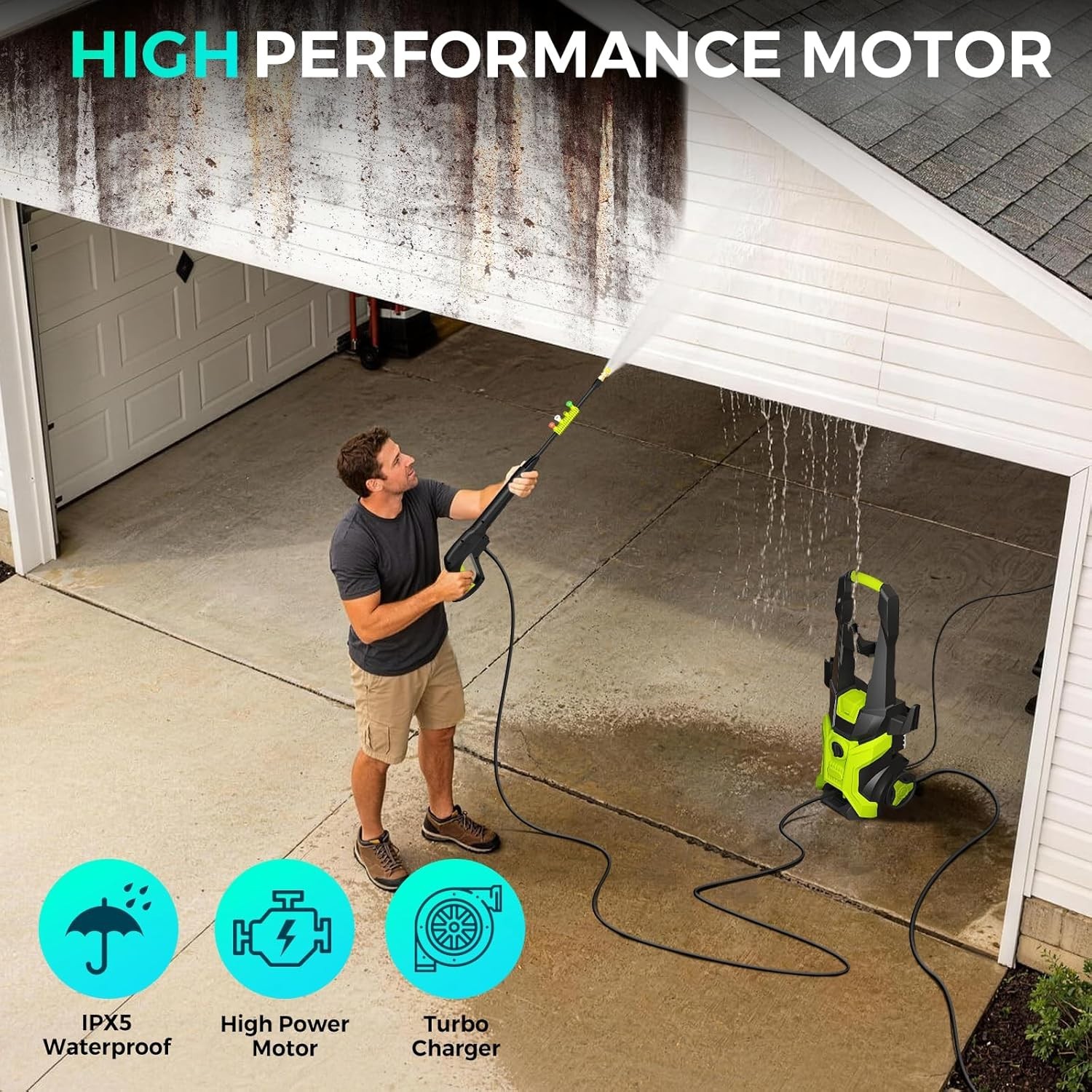 5000 PSI Electric Pressure Washer, 2.5 GPM Portable with Foam Cannon & Nozzles