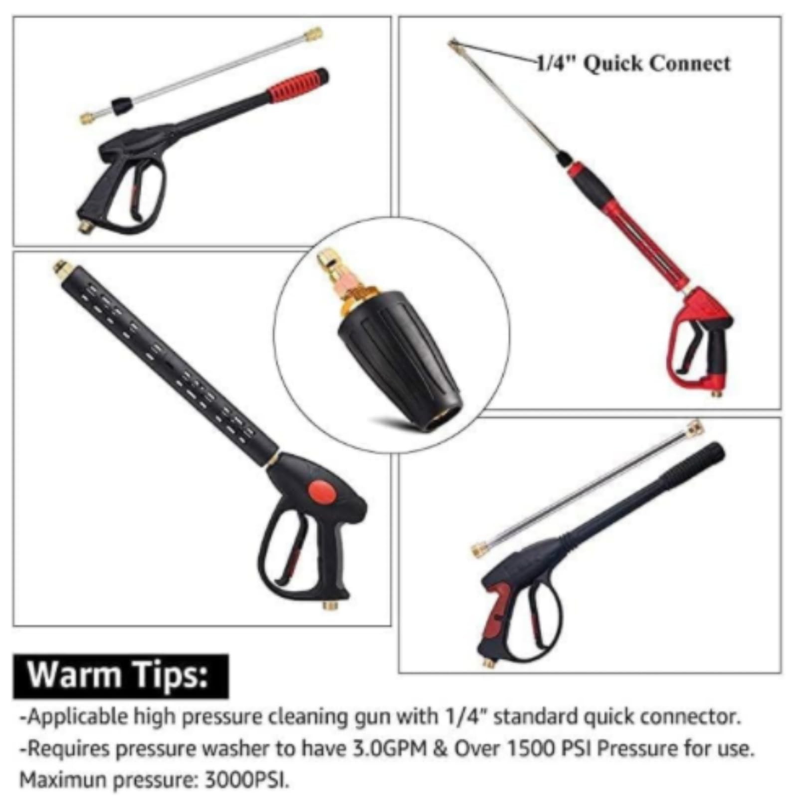 4000PSI Pressure Washer Turbo Nozzle 1/4 Quick Connect with 7 Spray Tips Set