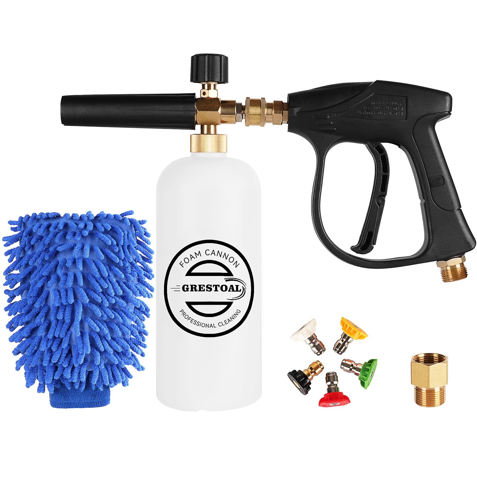 Short Pressure Washer Gun with Foam Cannon, Snow Foam Gun with 5 Pressure Was…