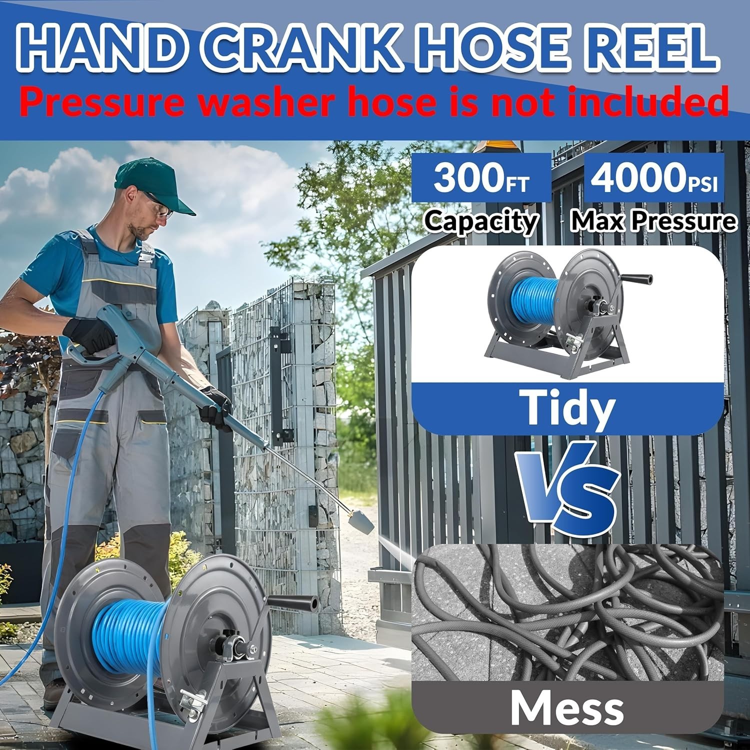 Durable 300FT Hose Reel for Pressure Washers – Fits Most Brands, Easy Install