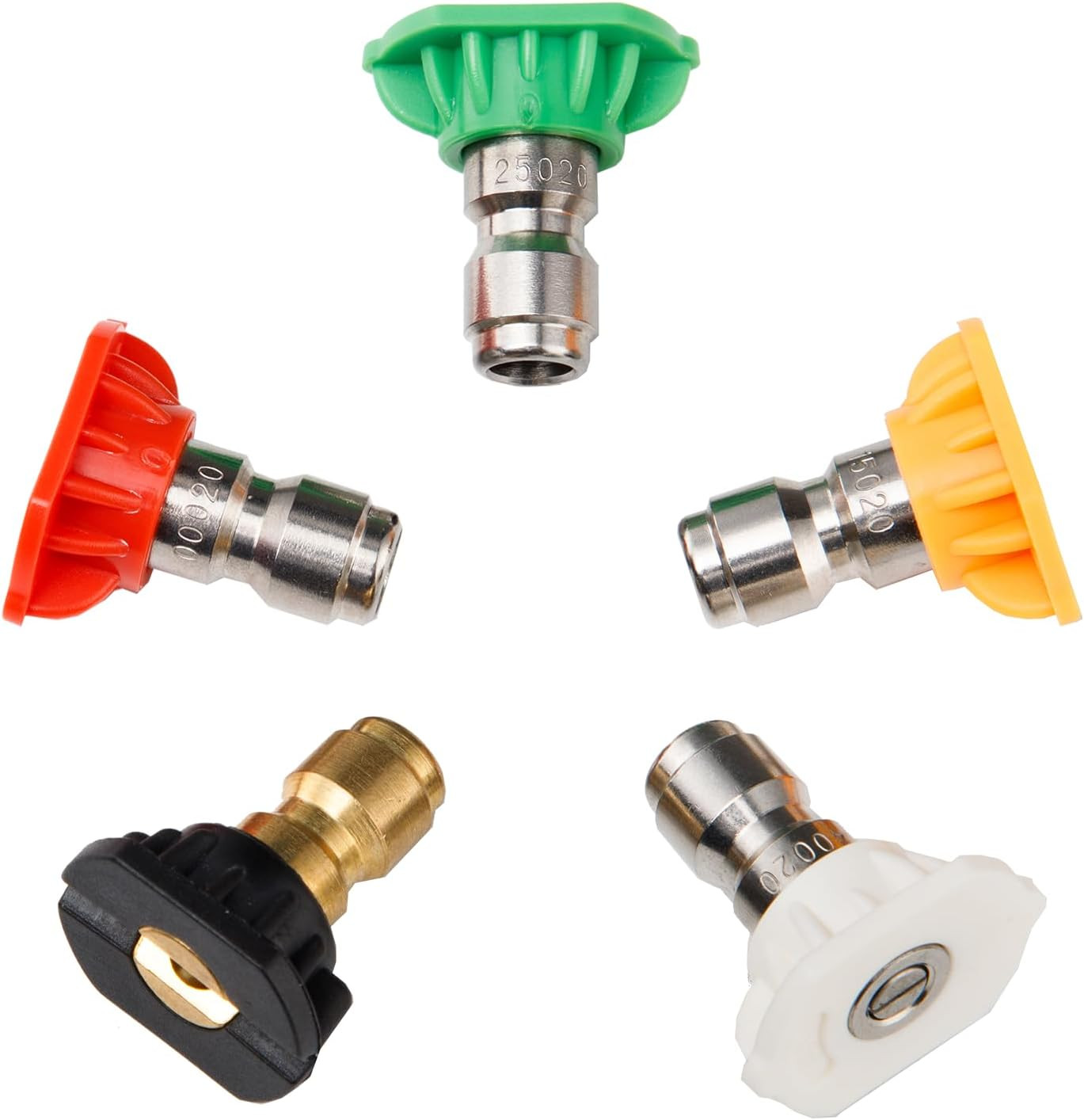 Universal Pressure Washer Nozzle Tips Set, 5 Multi-Degree Spray Tips(0、15、25、40)