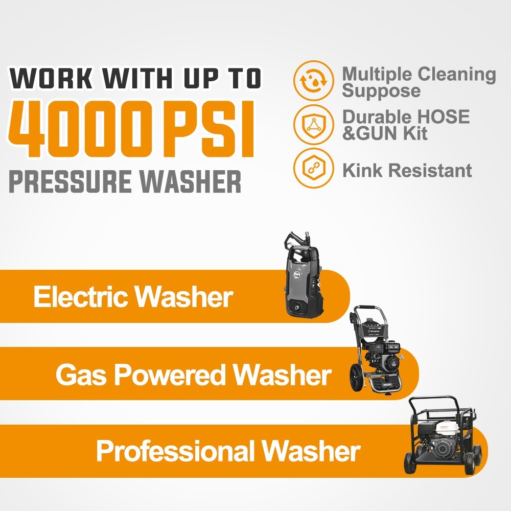 YAMATIC 4000 psi Pressure Washer Gun and 25 ft Flexible Hose 3700 psi