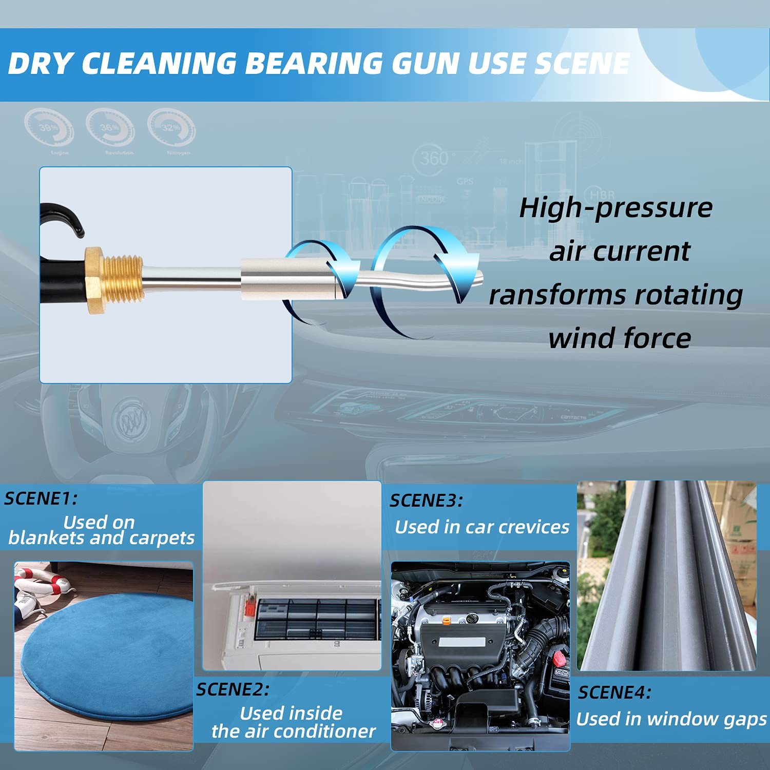 High Pressure Car Interior Spraying Washing Gun with 2 Set Nozzle Sprayer Con…