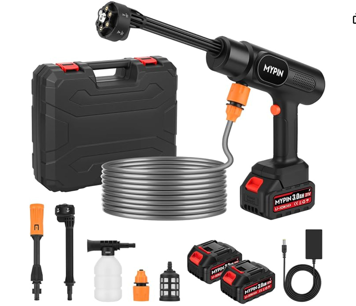 Portable Cordless Pressure Washer, 600 PSI 21V Rechargeable Two Batteries Powere