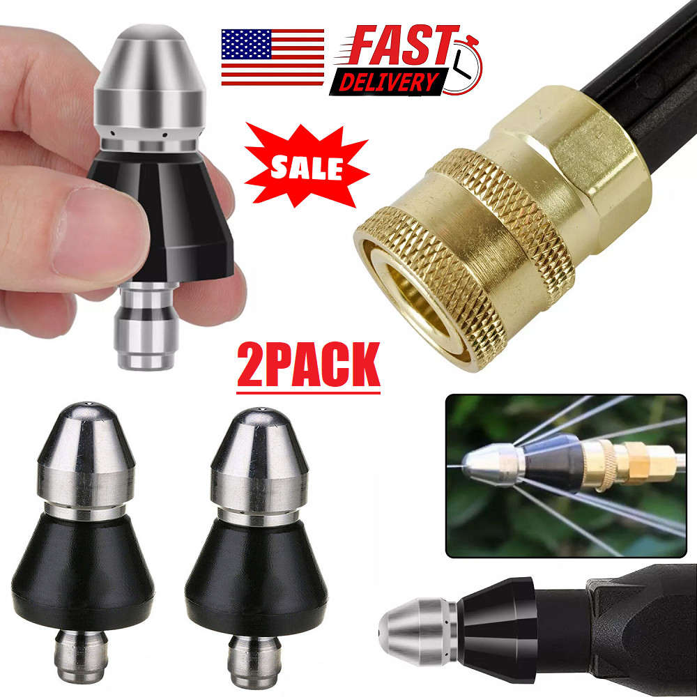 2Pcs 1/4 High-Pressure Drain Nozzle Sewer Pipe Cleaner Pressure Washer Tools USA
