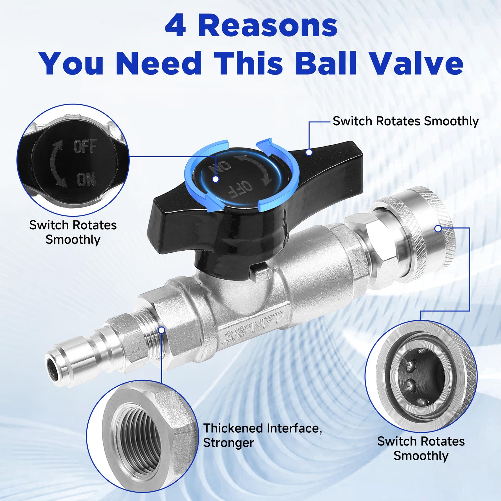 1 PC Ball Valve Pressure Washer 3/8 Inch Quick Connect Shut Off 5000 PSI