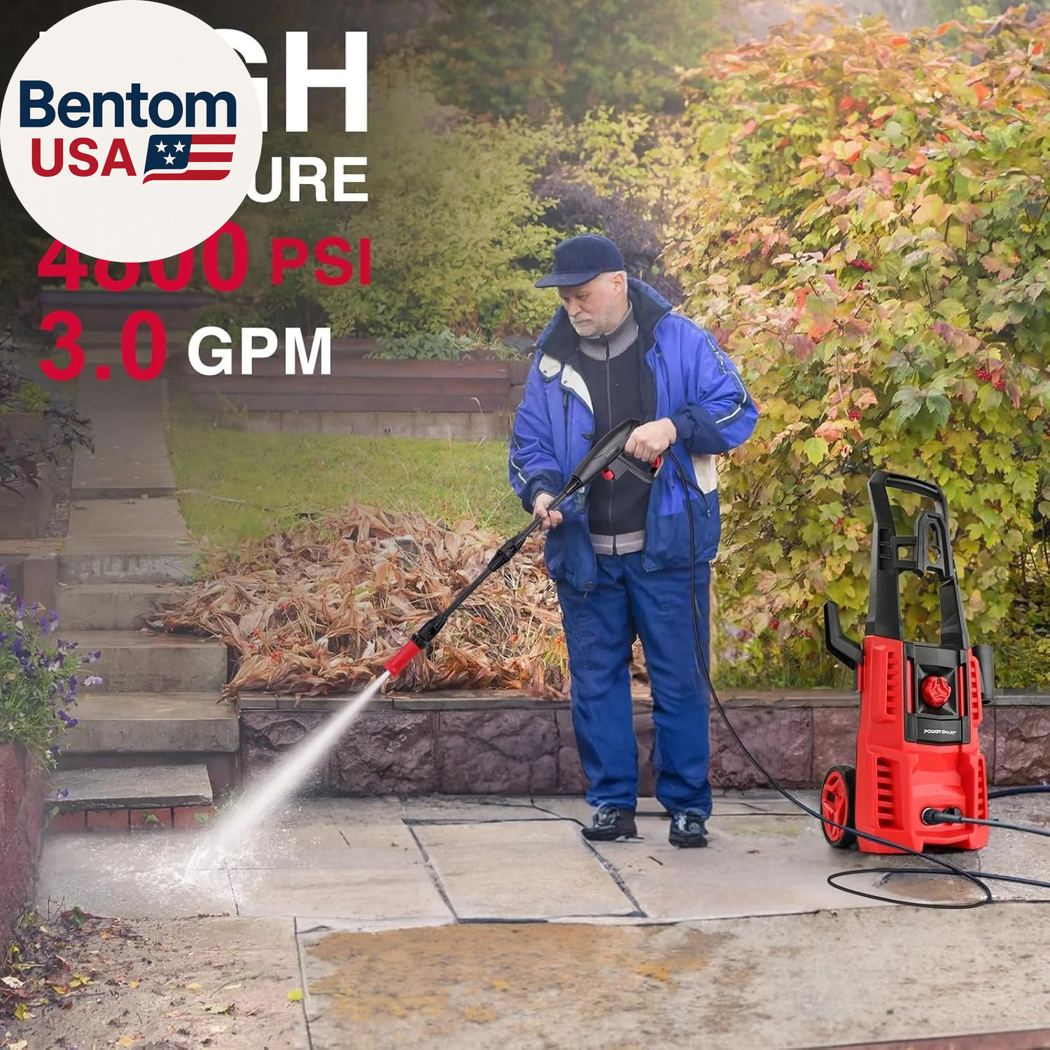 Upgraded Electric Pressure Washer, 1850 PSI Max,3.0 GPM, 5″ Wheels, 18M Cord/Hos