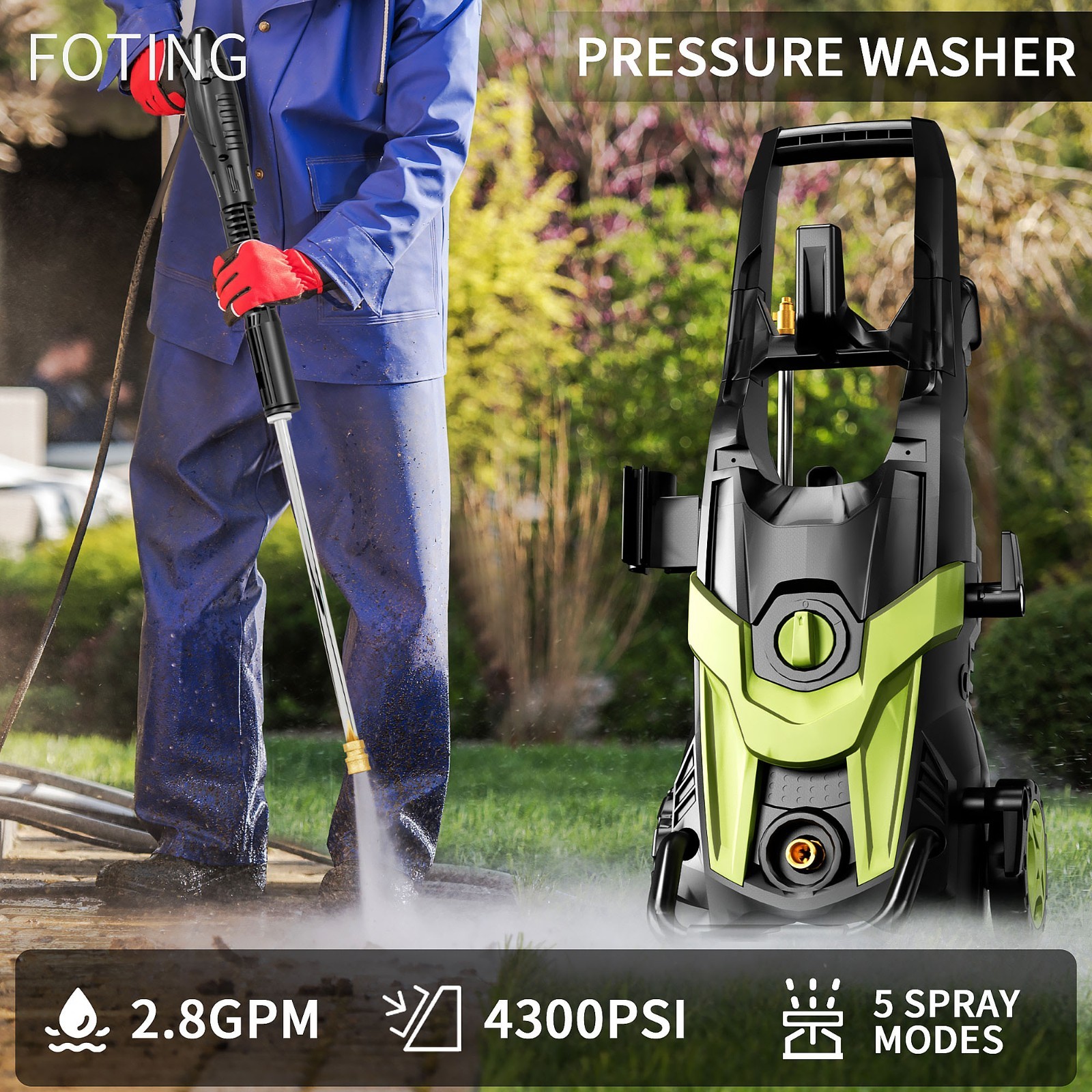 High Pressure Washer 4300PSI 2.8GPM with 4 Quick Connect Nozzles