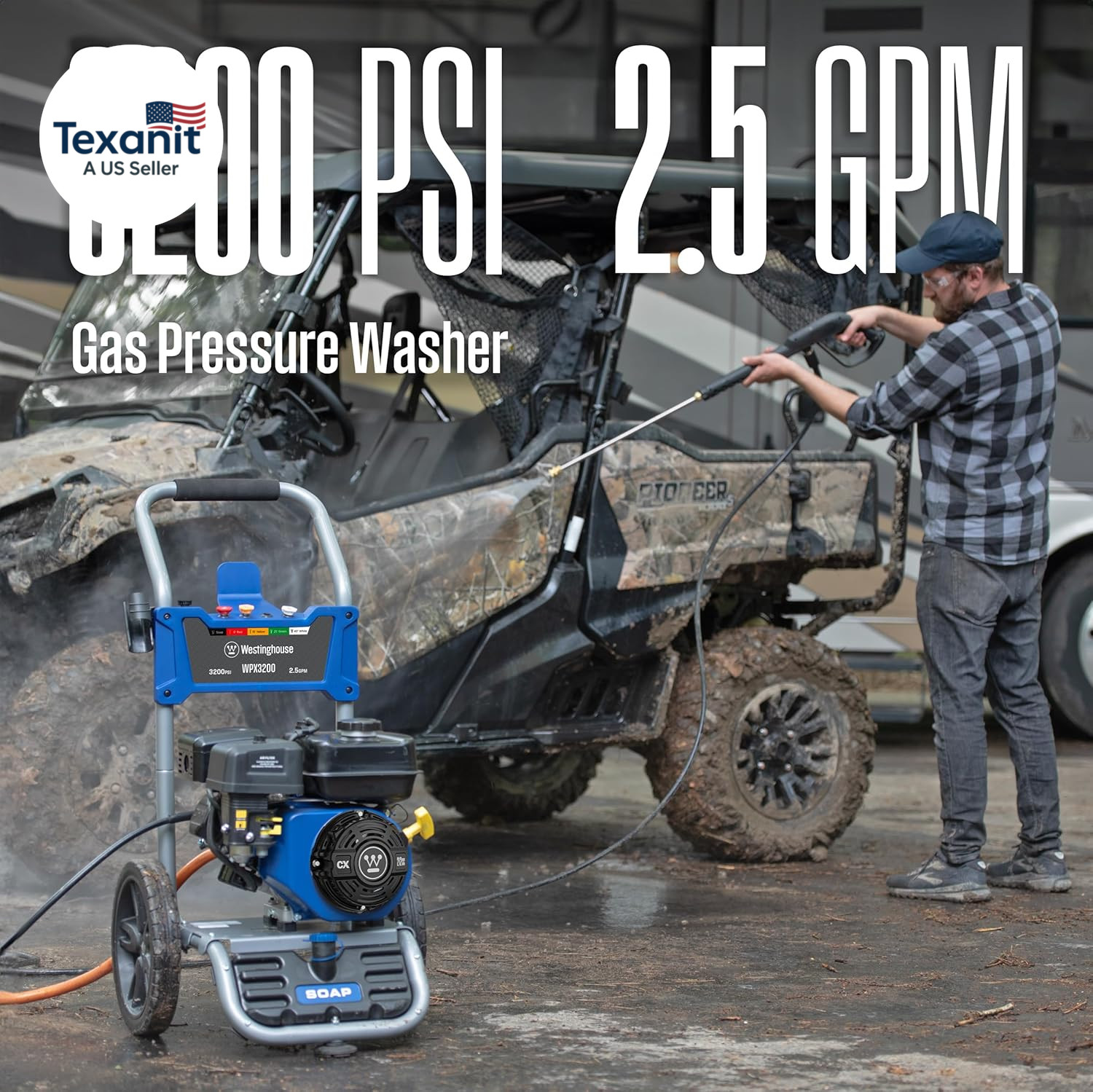 WPX3200 Gas Pressure Washer, 3200 PSI and 2.5 GPM, Onboard Soap Tank, Spray Gun
