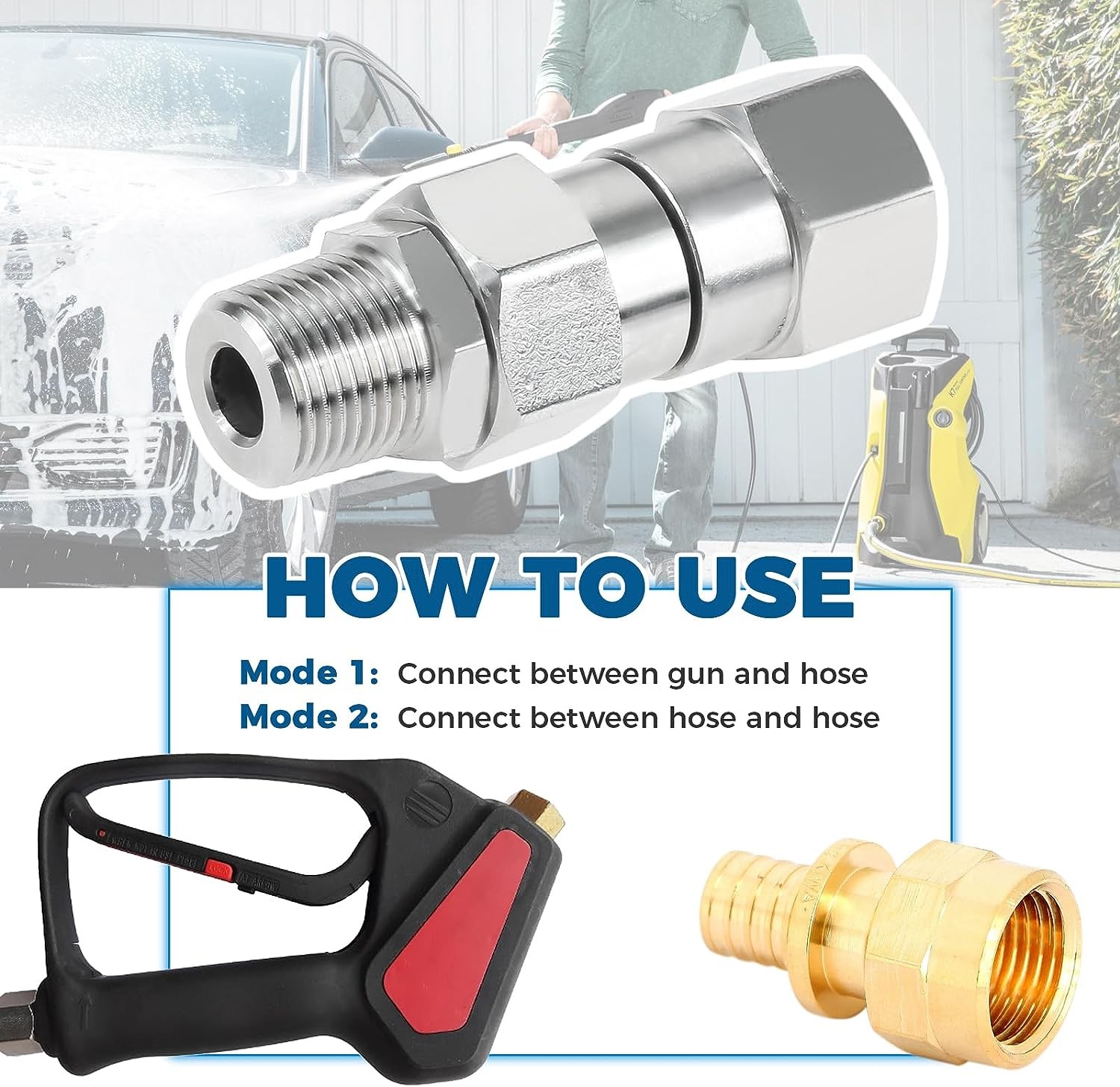 2Pcs Pressure Washer Swivel Joints 360 Degree Rotation Smart Design Fitting