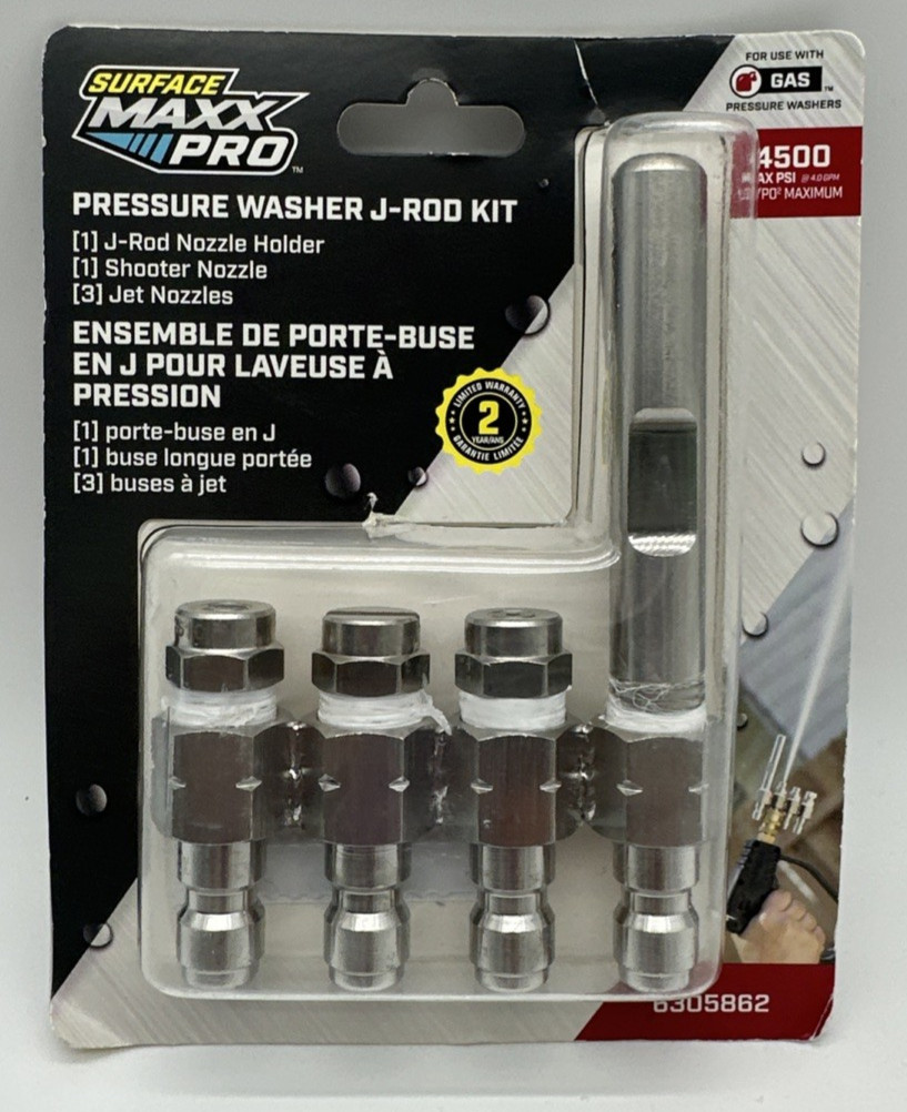 Surface Maxx Pro Pressure Washer J-Rod Kit 4-Piece Set 1/4 Inch Quick Connect