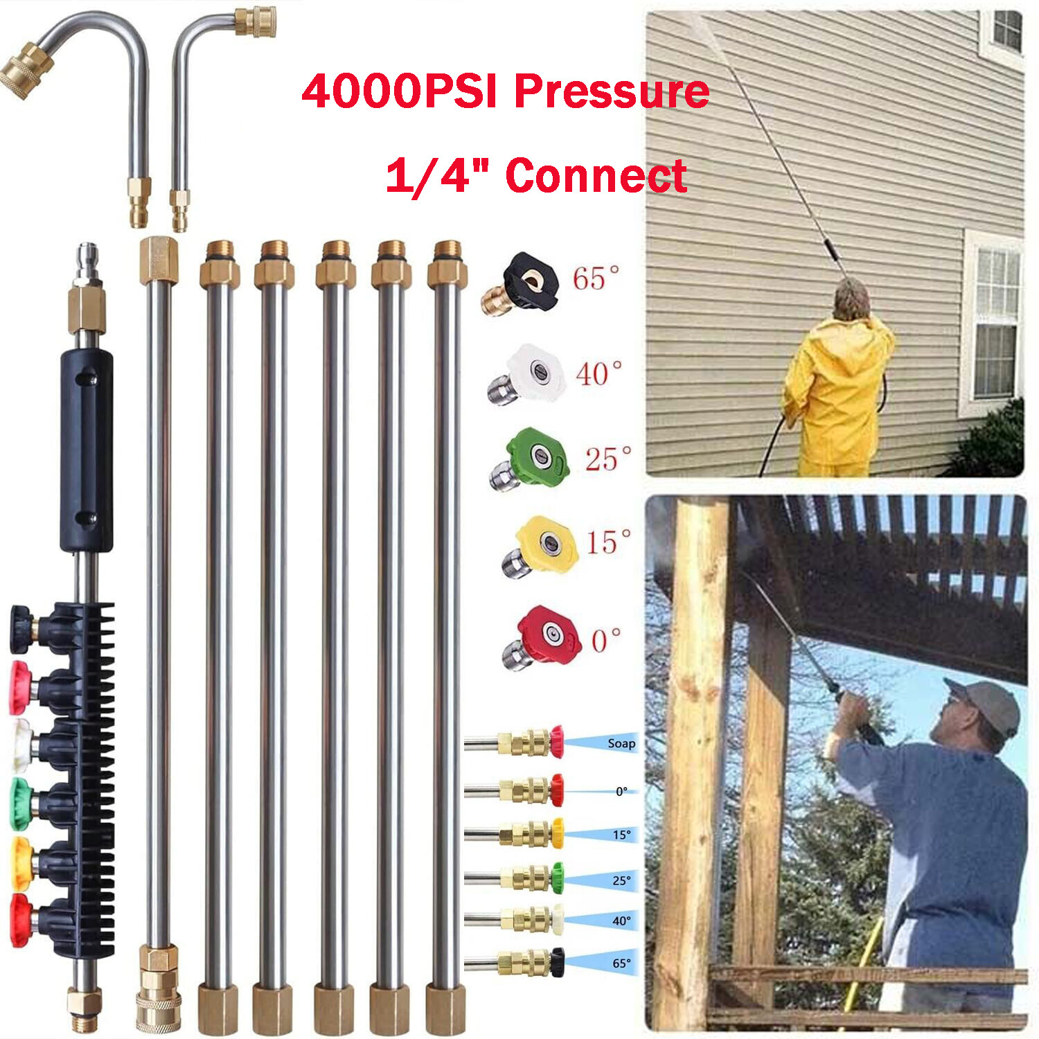 High-Pressure Washer Part Nozzle Lance Wand Extension Rod w/ Connector 4000 PSI