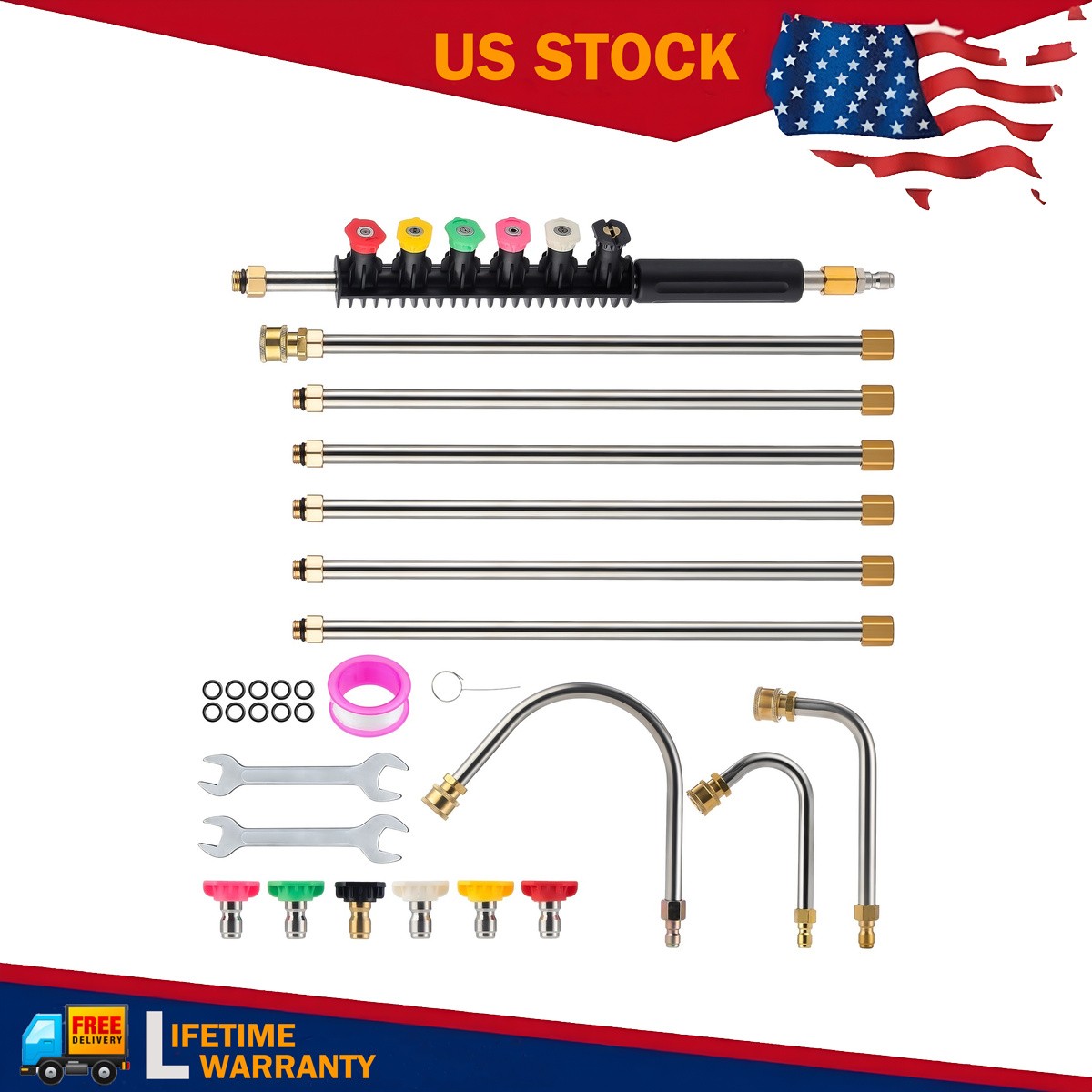 Gutter Cleaning Tool Extension Wand Lance Rod High Pressure Washer with Wrench