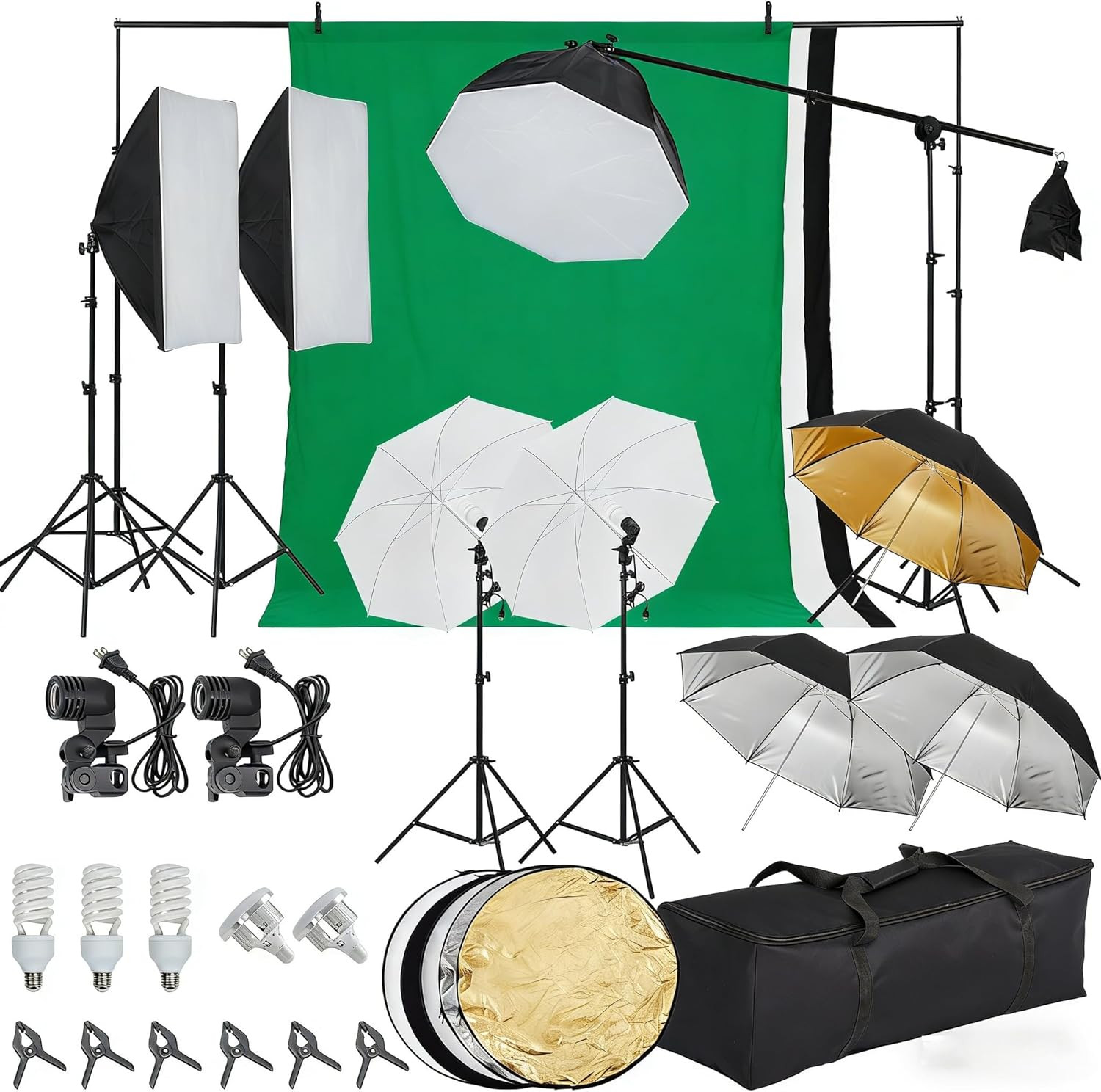 800W 5500K Photography Lighting Kit with Backdrops, 8.5Ft X 10Ft Backdrop Stand,