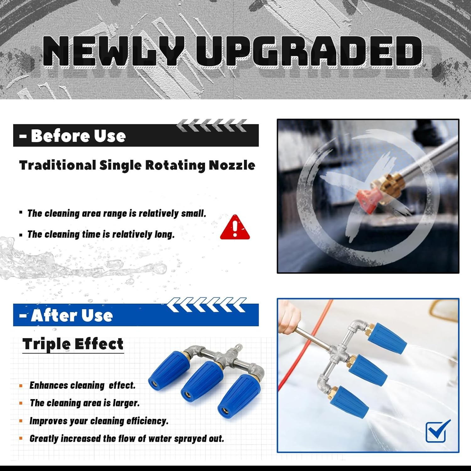 Triple Turbo Pressure Washer Nozzle 360° Rotating 4000 PSI 1/4″ Quick Connector