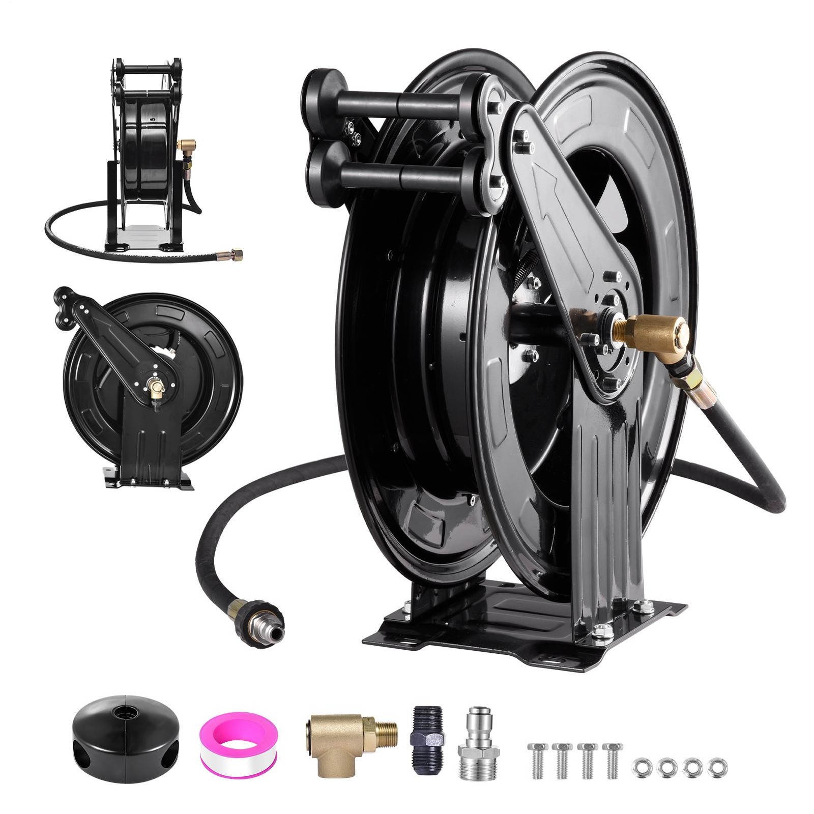 Retractable Power Pressure Washer Hose Reel 3/8″ X 50 Ft,4000PSI Hot&Cold Water