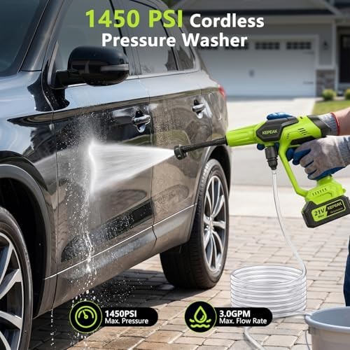 Cordless Portable Pressure Washer with 2 Batteries and 6-in-1 Nozzle