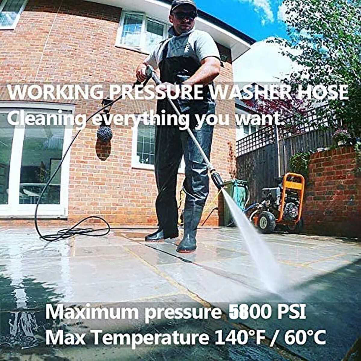 High Pressure Washer Hose 8m/26ft 5800PSI M22-14mm Power Washer Extension Tube