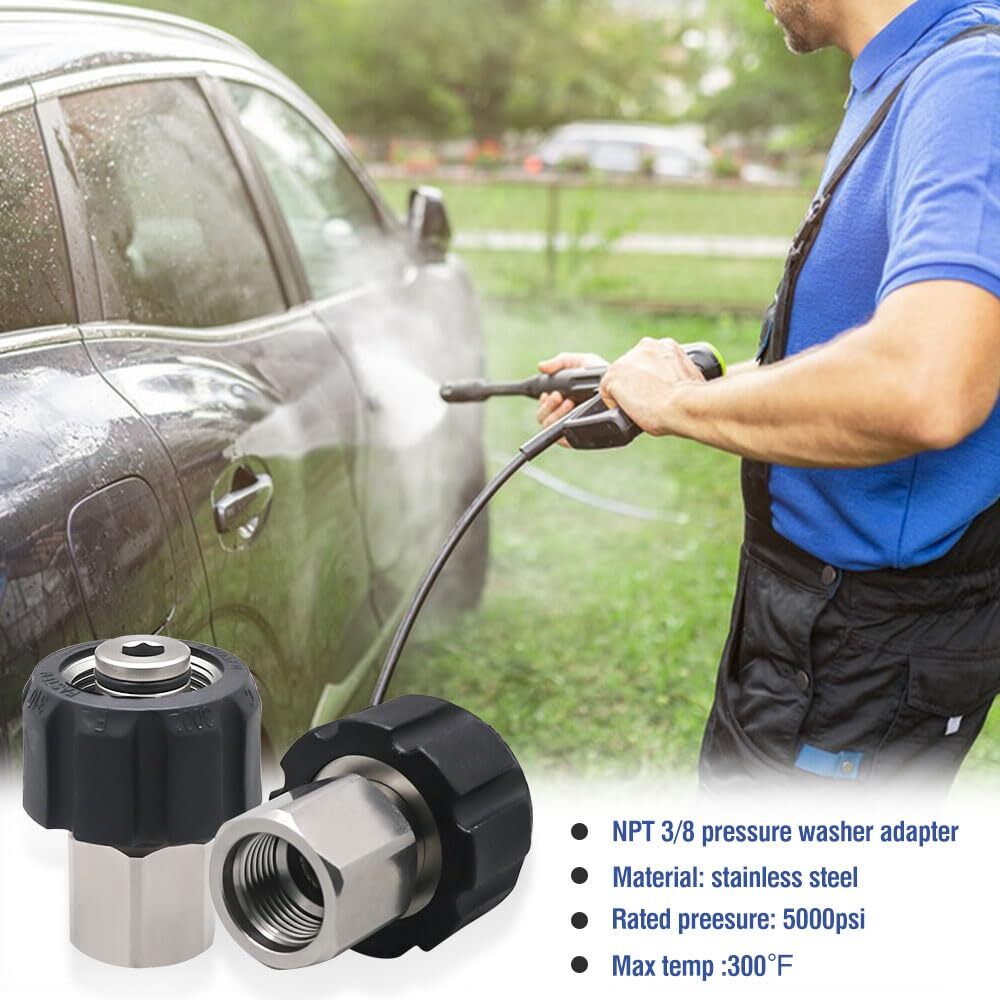 Pressure Washer Adapter Fitting Stainless Steel M22-14mm to NPT 3/8 Female Th…