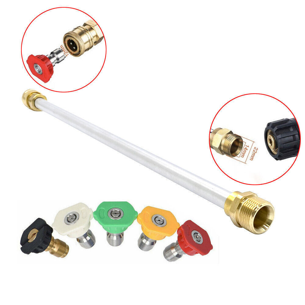High Pressure Power Washer Spray Gun Wand Lance Nozzle Tips Hose Kit M22 14mm