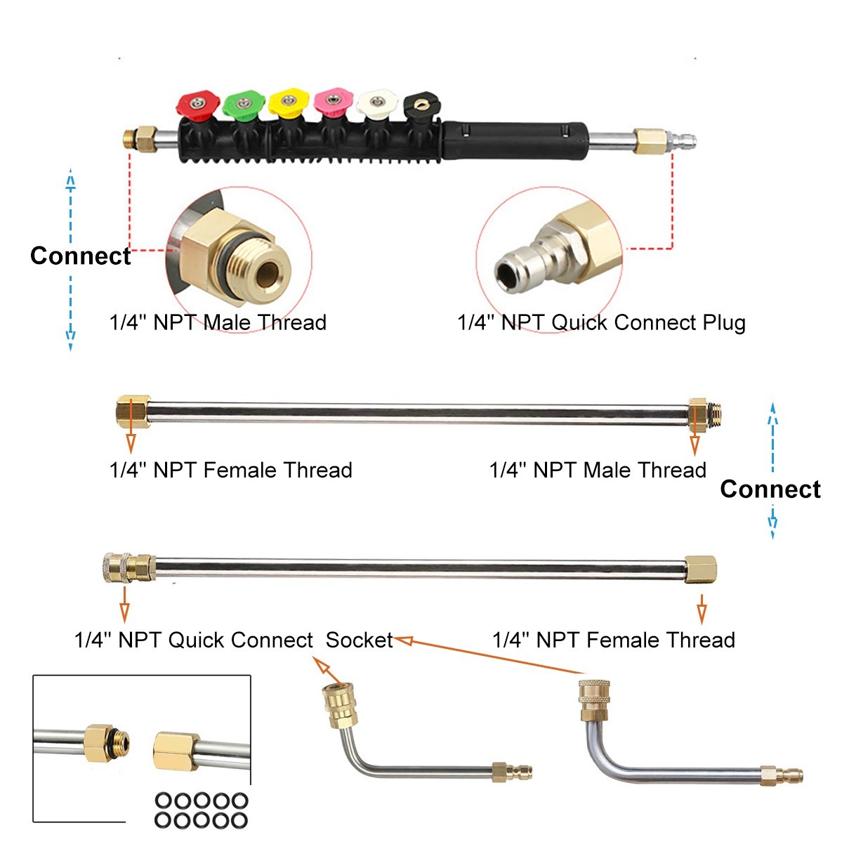 97″ Pressure Washer Extension Wand Power Lance Spray Gun Nozzle 4000PSI 25Pc
