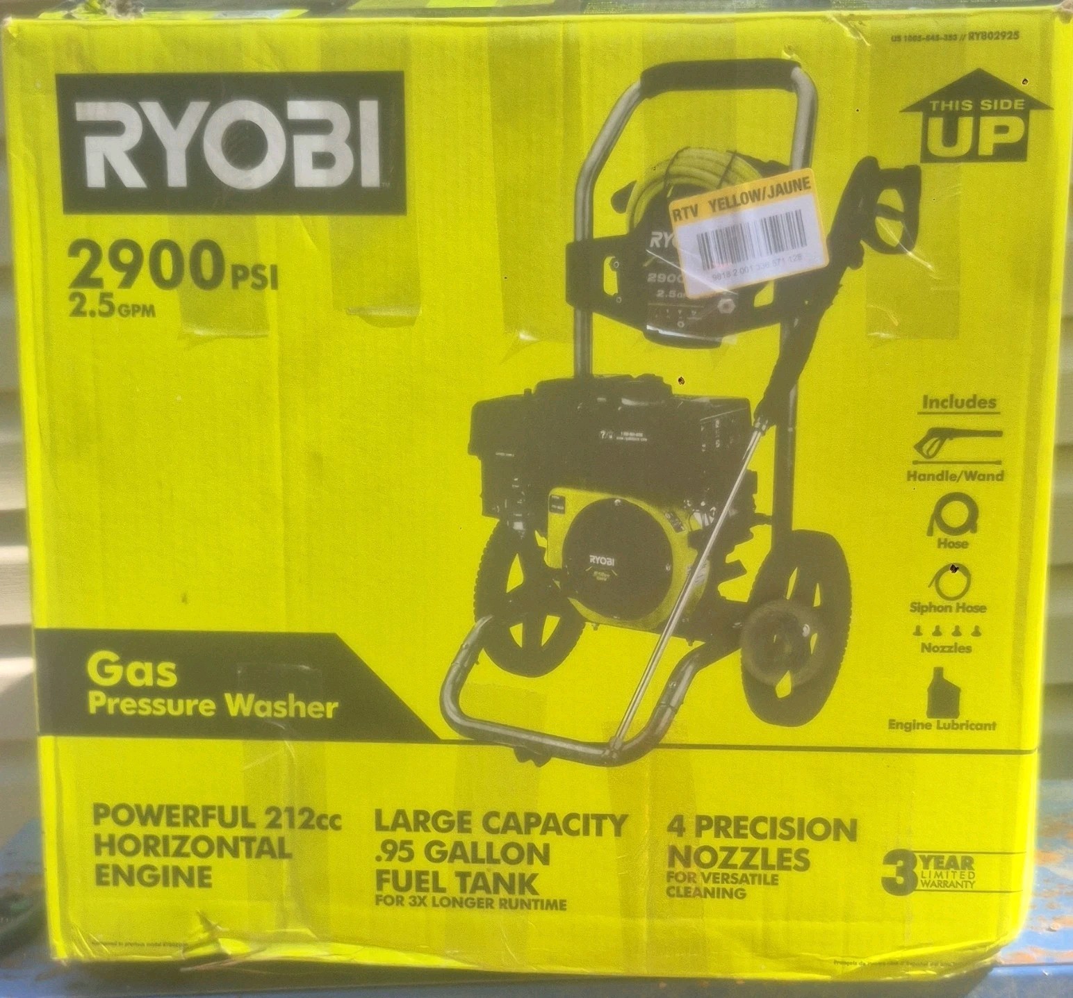 Ryobi RY802925 Gas Pressure Washer 2900 PSI 2.5 GPM 212cc Quick Connect