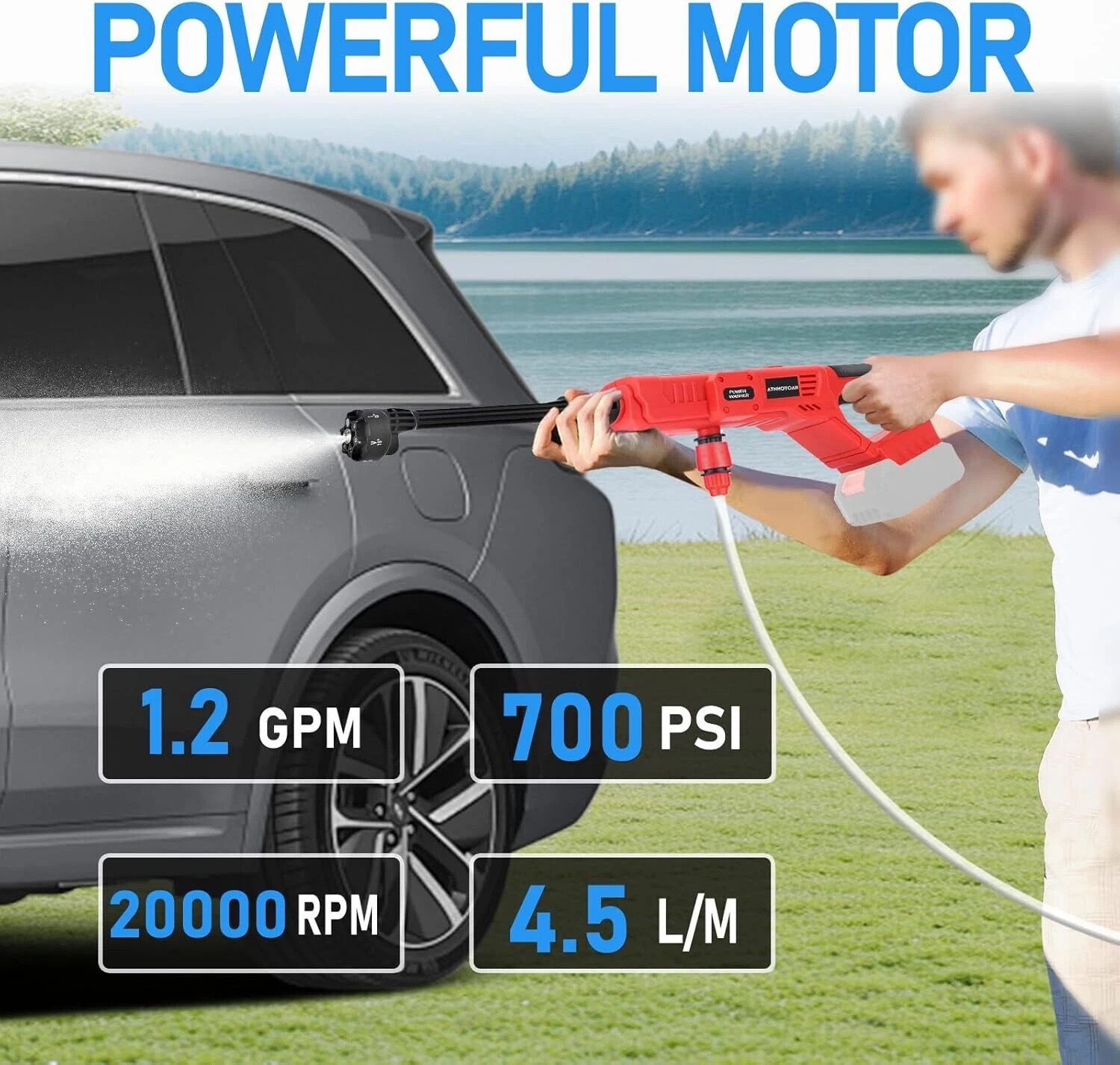 Cordless Pressure Washer for Milwaukee 18V Battery, 700PSI 1.2 GPM Portable Han