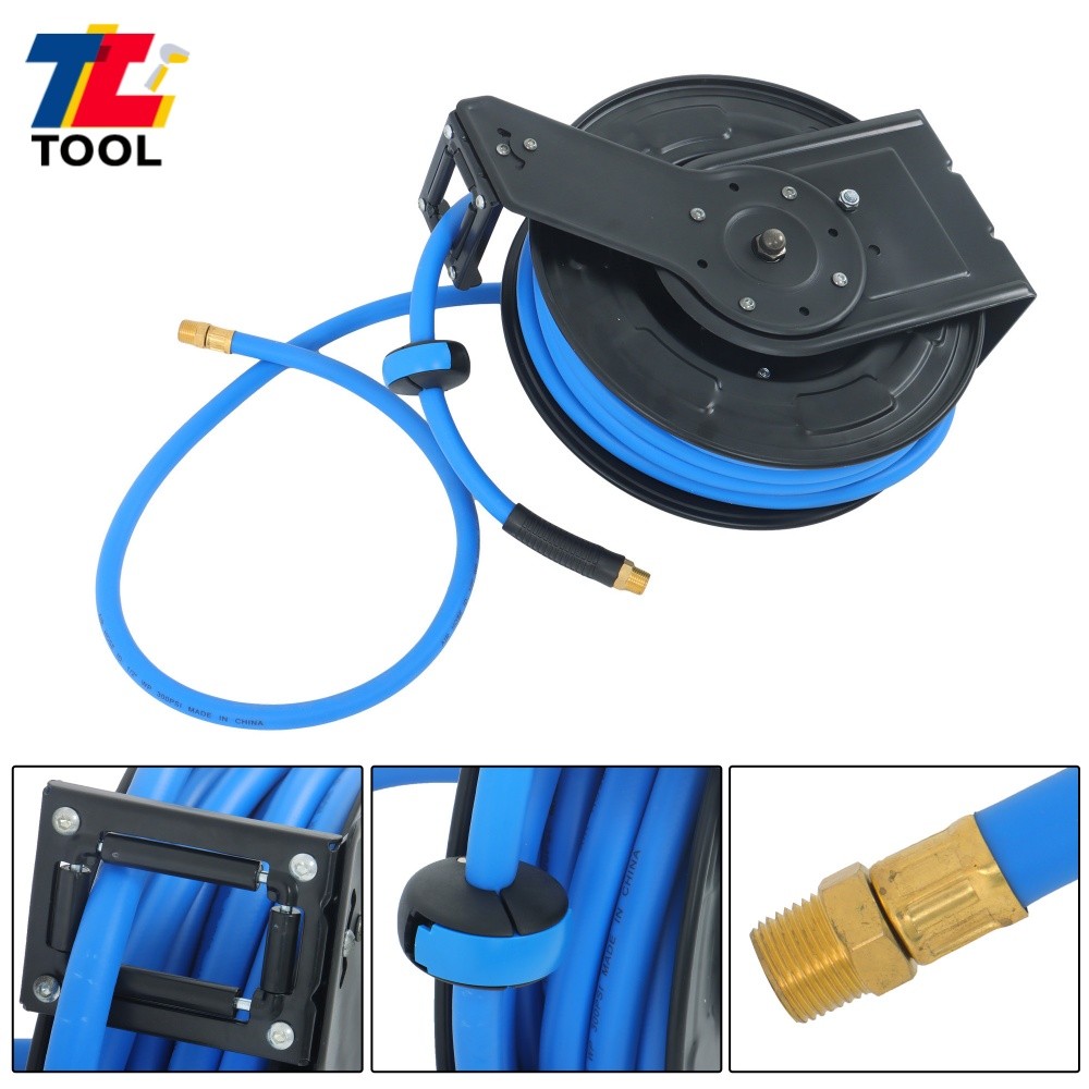 1/2in x 50ft Wall Mount Auto Rewind Retractable Reel 300PSI Flexible Hybrid Hose