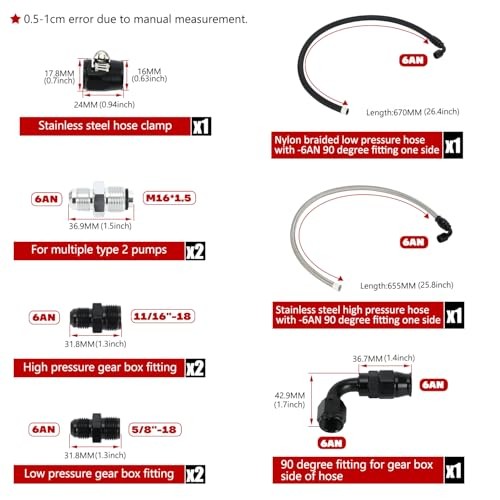 25Inch 6AN Power Steering Pump Hose Kit Compatible with Chevy C10 LS Swap
