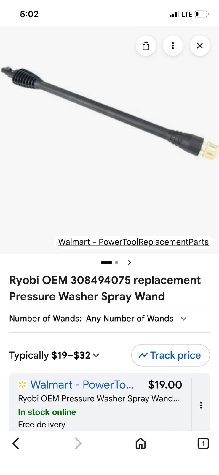 Ryobi 1800 PSI 1.2 GPM Corded Electric Pressure Washer. Missing wand attachment