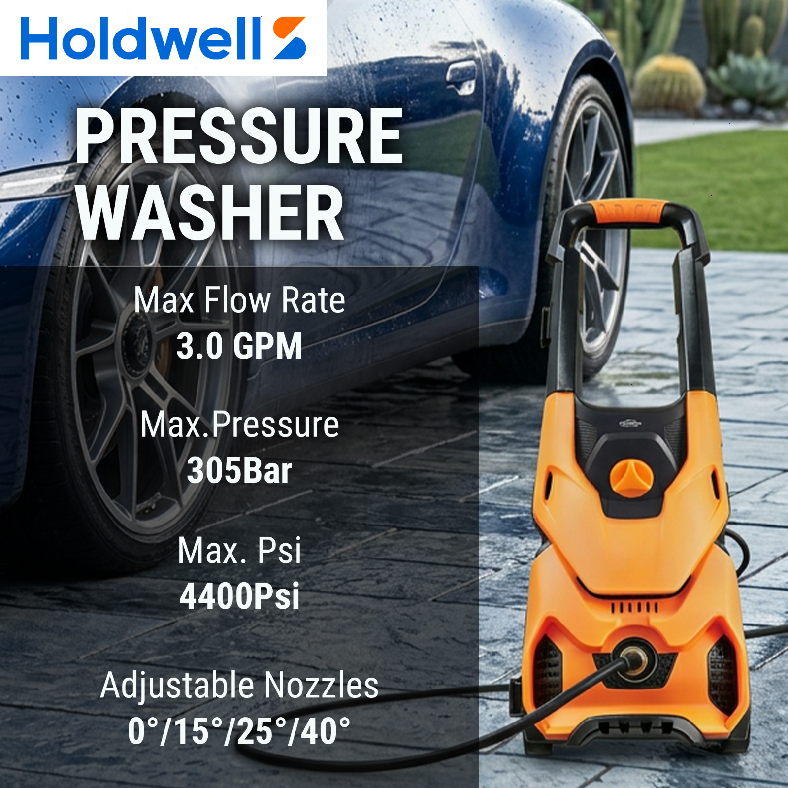 HoldwellS 4400PSI Pressure Washer Upgrade Portable Washer with 4 Quick Connect