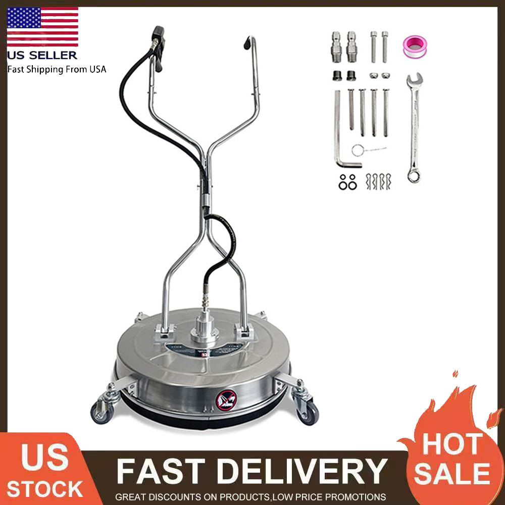 24″ Pressure Washer Surface Cleaner 4900PSI w/ Handles & Wheels Stainless Steel
