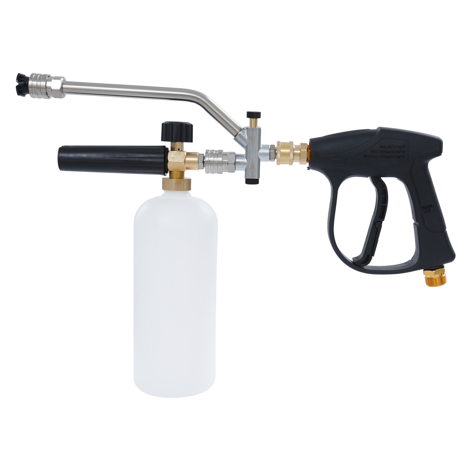 6.69in 0.22Gal Black/Silver Steel Pressure Washer Gun With 5 Replaceable Nozzles