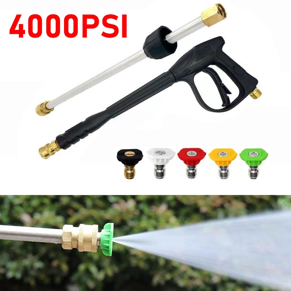 4000PSI High Pressure Power Washer Spray Gun Wand Lance Nozzle Tips Hose Kit M22