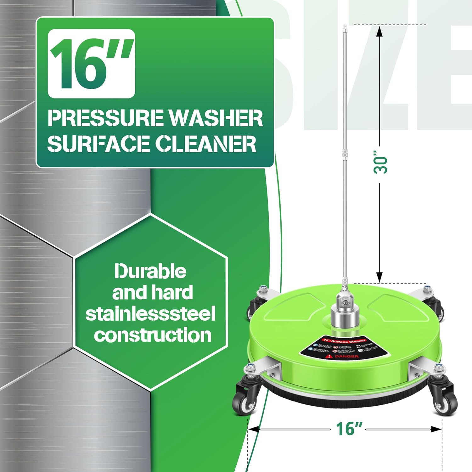 16” Pressure Washer Surface Cleaner with 4 Wheels – Stainless Steel Surface Cle