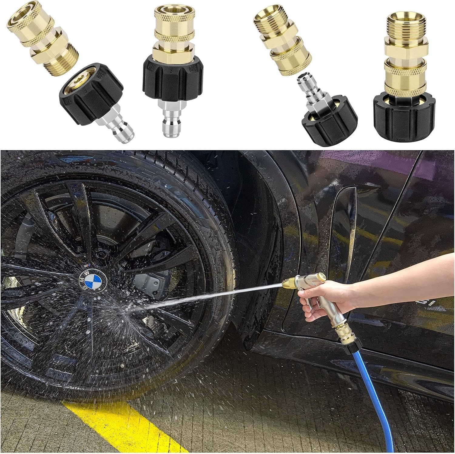 Heavy-Duty Pressure Washer Adapter Set – 2 Pair M22 Quick Connect 1/4″ Fittings