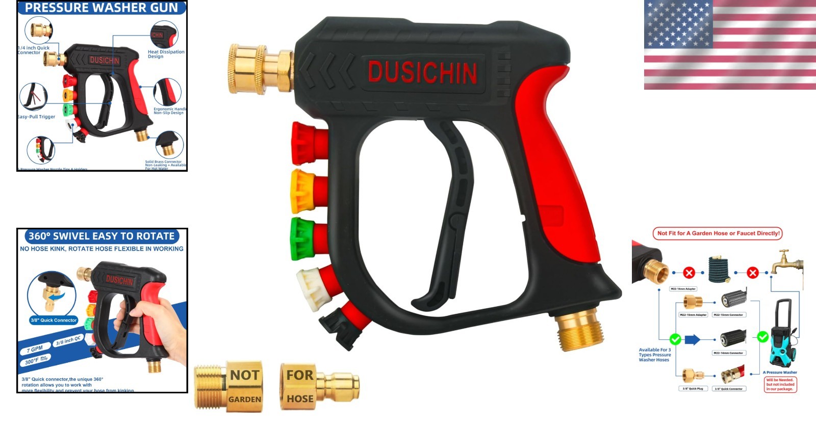 Durable Brass Pressure Washer Wand with 5 Nozzle Options for Ultimate Clean