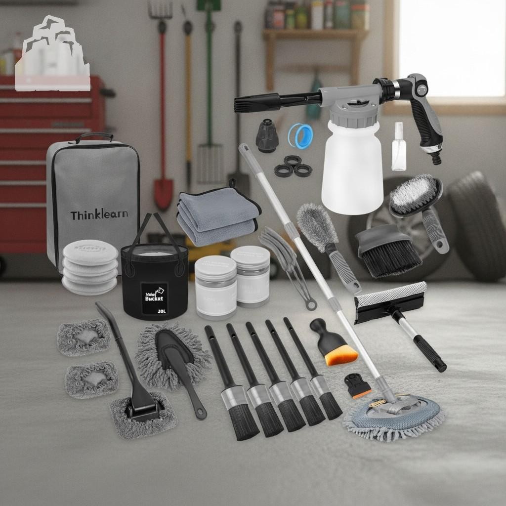 Car Wash Detailing Kit Foam Gun Brush Bucket Set Gray