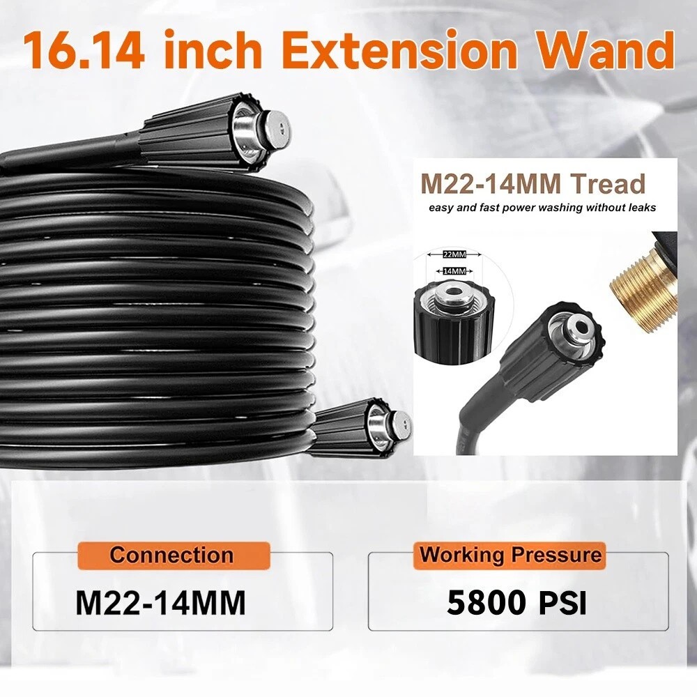 High Pressure 4000PSI Car Power Washer Gun Spray Wand Lance Nozzle and Hose Kit