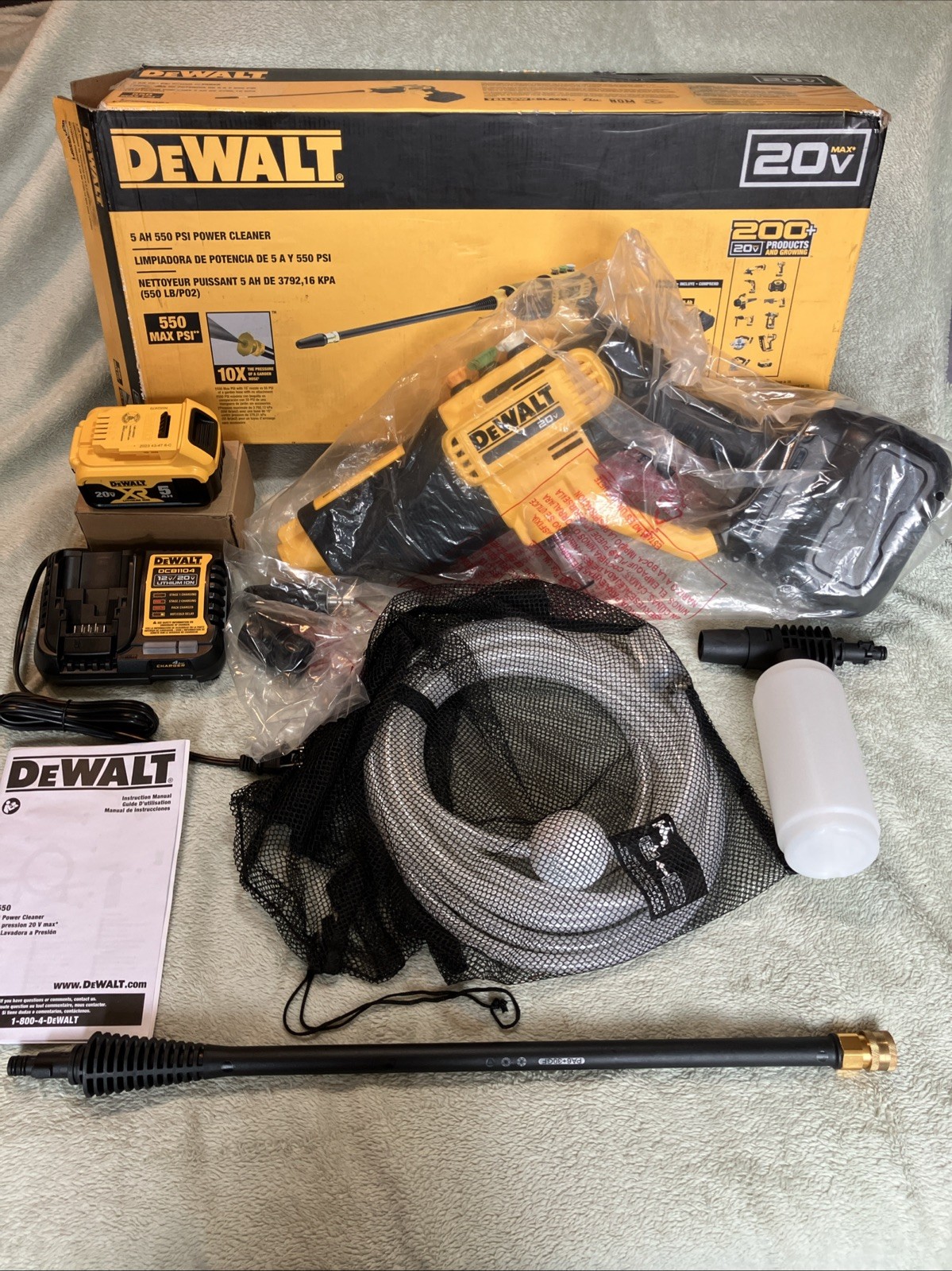 DEWALT DCPW550P1 Power Washer 550 Psi New Open Box 15256378 W/20v 5amp Battery