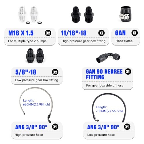 25Inch 6AN Power Steering Pump Hose Kit Compatible with Chevy C10 LS Swap