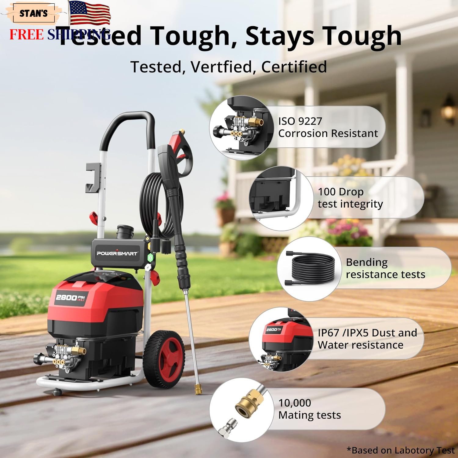2800 PSI Electric Pressure Washer with Foam Tank & 5 Nozzles Portable Cleaner