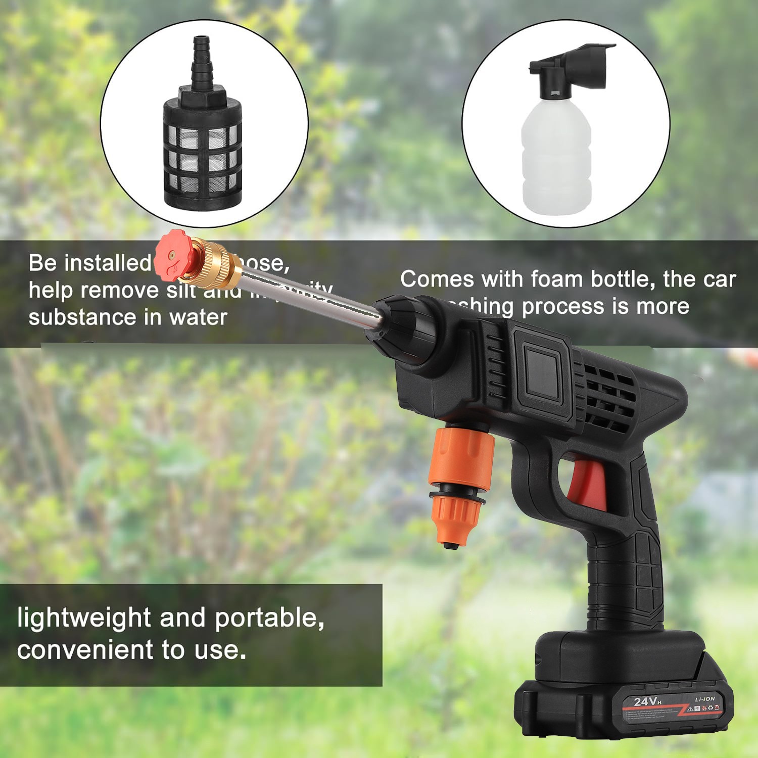 260W 6Ah Car Cordless Pressure Washer Kit Electric High Pressure Water Spray Gun