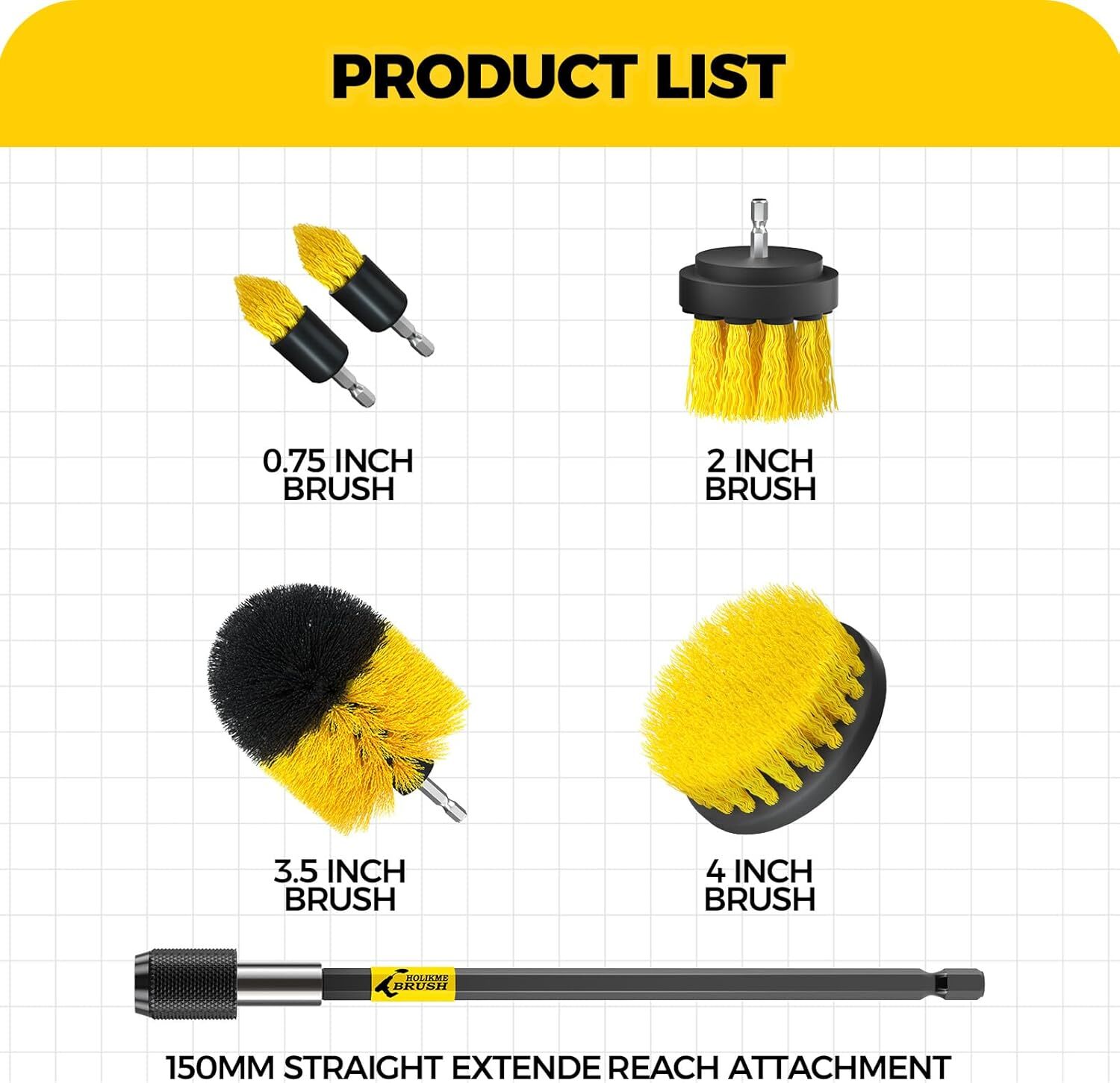 Holikme 6Pack Cleaning Brush Power Scrubber Extended Yellow