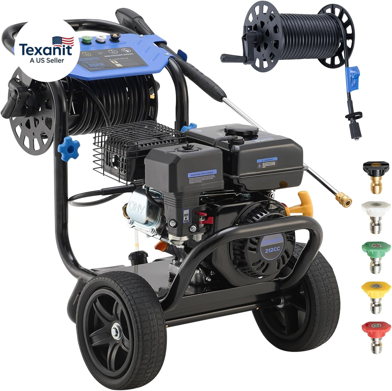 Gas Pressure Washer 3600 PSI with Hose Reel, 2.3 GPM Heavy Duty High Power Washe
