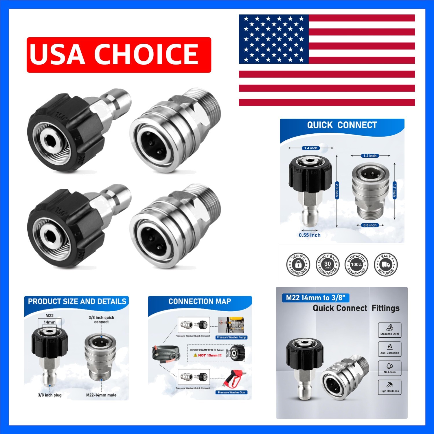 Pressure Washer Adapter Set, Stainless Steel Pressure Washer Quick Connect Ki…