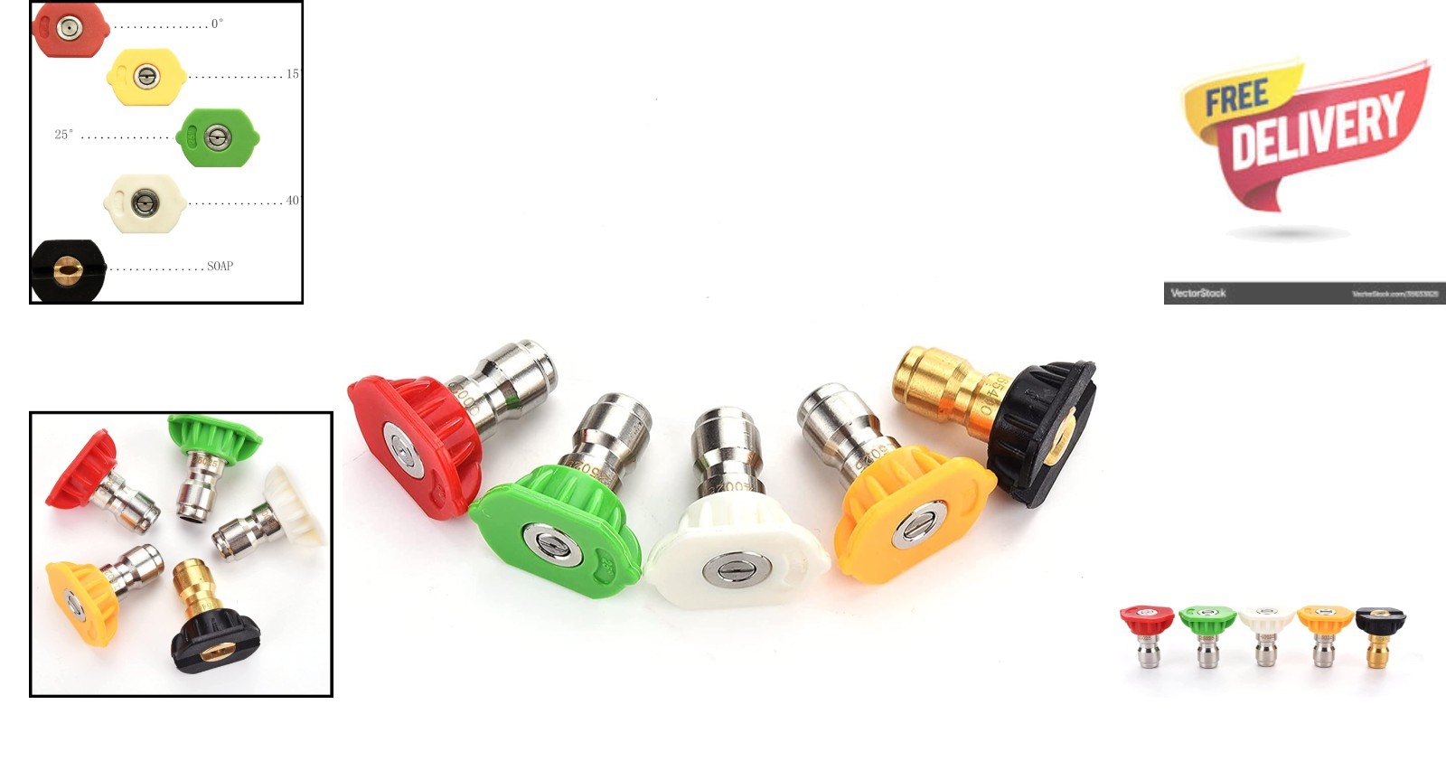 Heavy-Duty Pressure Washer Spray Tips – 5-Pack Stainless Steel, Multiple Angles